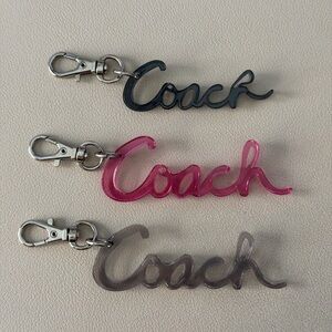 Coach Logo Keychain Fob Acrylic Script Charm Tag Hangtag - Grey Black Pink